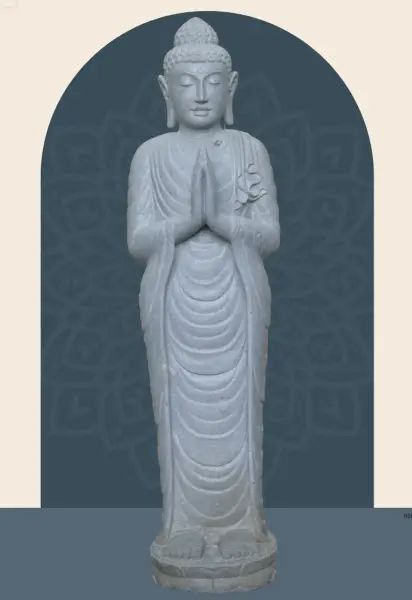 Artikelbild 1 des Artikels “Stehender Buddha aus Flussstein, Position Namaskara, H. 151cm. “